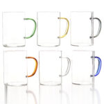 450 ML Set of 6 Clear Borosilicate Glass Cup with Colorful Handle Heat Resistant Transparent Glass Cups for Iced Coffee Tea Milk and Beverages