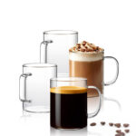350 ML Set of 6 Clear Borosilicate Glass Cup with Handle Heat Resistant Transparent Glass Cups for Iced Coffee Tea Milk and Beverages