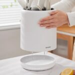 Space Saving Knife Block Organizer with Multi Slot Cutlery Holder with Drain Tray and Scissor Slot Countertop Storage Rack for Knives Forks and Spoons - Image 4