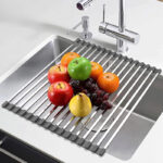 45 CM Stainless Steel Sink Drying Rack Roll Up Dish Drying Rack Over Sink Drying Rack Drain Rack for Kitchen Sink Counter Vegetables and Fruits