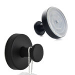 Set of 2 Stainless Steel Waterproof Suction Cup Hooks for Shower Heavy Duty Removable Glass and Mirror Hook Holder for Shower and Bathroom Black