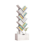 120 CM Tree Bookshelves 8 Shelf Wood Storage Racks Floor Standing Display Bookcase Organizer Shelves for Living Room Bedroom and Office White