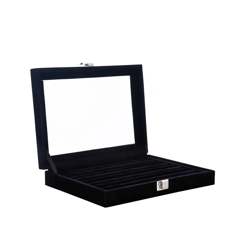 Velvet Jewelry Box Safety Lock Jewelry Organizer with Clear Lid Display Showcase Holder Storage Case Holders for Rings and Earrings 1 Piece Black (11) Velvet Jewelry Box Safety Lock Jewelry Organizer with Clear Lid Display Showcase Holder Storage Case Holders for Rings and Earrings 1 Piece Black - Image 1