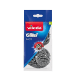 Vileda 2 Pieces Heavy Duty Scourer Stainless Steel Wire Sponge for Stubborn Crusts and Burnt Dirt from Pans Grills and Kitchenware