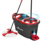 Vileda 2 in 1 Turbo Rotating Mop and Bucket Set with Foot Pedal Telescopic Handle Floor Mop with Spinning Wringer Microfibre Mop Head