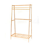 142 CM X 89 CM Wooden Bamboo Clothing Rack with Clothes Rail Freestanding Garment Rack and Organizer Shoe Racks Open Wardrobe with 7 Storage Shelves