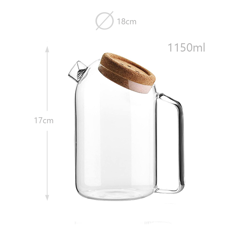 1150 ML Borosilicate Glass Pitcher with Airtight Cork Stopper Lid Transparent Jug with Metal Filter and Handle for Water Iced Tea Juice Cold Beverage - Image 3