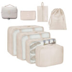 8 Pieces Packing Cubes for Suitcase Lightweight Travel Luggage Organizer Bag Set Waterproof Foldable Storage Bags for Travel Accessories Beige