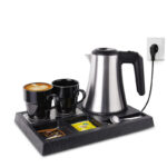 800 ML Stainless Steel Electric Kettle Tray Set Fast Boil Water Kettle with Indicator Light Auto Shut Off and Serving Tray for Home and Hotel