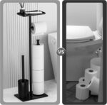 Stainless Steel Toilet Roll Stand with Toilet Brush and Top Shelf Freestanding Toilet Paper Holder Standing Set Holds Up to 4 Rolls Black - Image 4