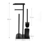 Stainless Steel Toilet Roll Stand with Toilet Brush and Top Shelf Freestanding Toilet Paper Holder Standing Set Holds Up to 4 Rolls Black - Image 3