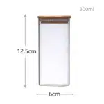 300 ML Borosilicate Glass Food Storage Container with Bamboo Wooden Lid and Silicone Ring for Sugar Coffee Nuts and Cookies Dishwasher Safe 1 Piece - Image 3