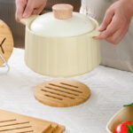 15 CM Heat Resistant Hollow Bamboo Coaster Round Flat Coasters Pot Trivets Insulation Kitchen Pads for Hot Dishes Pots Pans and Teapot 1 Piece - Image 2