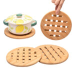 15 CM Heat Resistant Hollow Bamboo Coaster Round Flat Coasters Pot Trivets Insulation Kitchen Pads for Hot Dishes Pots Pans and Teapot 1 Piece