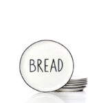 16 CM Porcelain Side Plate with Text Design Bread Glazed Black Rim Dinnerware Plates Tableware Kitchen Dish Microwave and Dishwasher Safe 1 Piece