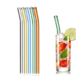 20 CM Set of 5 Colorful Borosilicate Glass Smoothie Straws Heat Resistant Reusable Long Glass Drinking Straws for Water Milkshake Iced Tea and Juice