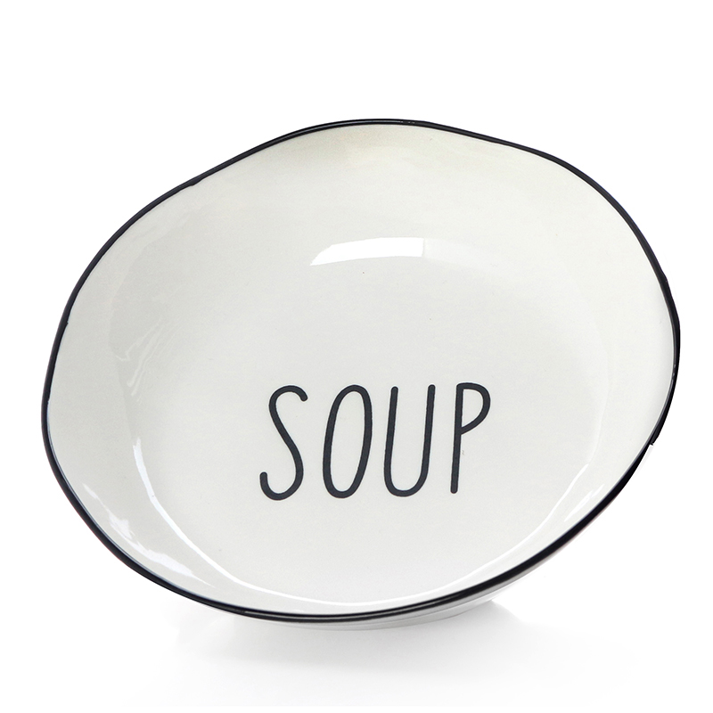 21 CM Porcelain Plate with Text Design Soup Glazed Black Rim Dinnerware Plates Tableware Kitchen Dish Microwave and Dishwasher Safe 1 Piece (1) 21 CM Porcelain Plate with Text Design Soup Glazed Black Rim Dinnerware Plates Tableware Kitchen Dish Microwave and Dishwasher Safe 1 Piece - Image 1
