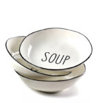 21 CM Porcelain Plate with Text Design Soup Glazed Black Rim Dinnerware Plates Tableware Kitchen Dish Microwave and Dishwasher Safe 1 Piece - Image 2