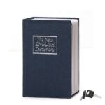 24 CM Book Safe Box with Key Lock Metal Inner Container Faux Book Hidden Safe Secret Diversion Storage Box for Money Jewelry and Documents Navy