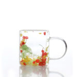 150 ML Double Wall Insulated Borosilicate Glass Cups with Handle Heat Resistant Dried Flowers Drinking Glasses Mugs for Coffee Tea and Latte 1 Piece