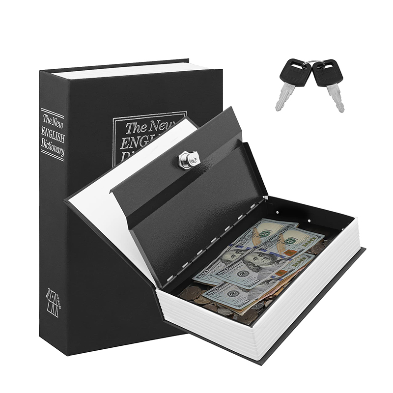 27 CM Book Safe Box with Key Lock Metal Inner Container Faux Book Hidden Safe Secret Diversion Storage Box for Money Jewelry and Documents Black (2) 27 CM Book Safe Box with Key Lock Metal Inner Container Faux Book Hidden Safe Secret Diversion Storage Box for Money Jewelry and Documents Black - Image 1