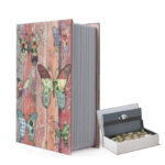 27 CM Butterfly Book Safe Box with Key Lock Metal Inner Container Faux Book Hidden Safe Secret Diversion Storage Box for Money Jewelry and Documents
