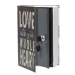 27 CM Love Book Safe Box with Key Lock Metal Inner Container Faux Book Hidden Safe Secret Diversion Storage Box for Money Jewelry and Documents