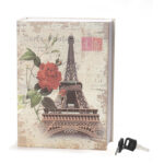 27 CM Paris Book Safe Box with Key Lock Metal Inner Container Faux Book Hidden Safe Secret Diversion Storage Box for Money Jewelry and Documents