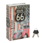 27 CM Route 66 Book Safe Box with Key Lock Metal Inner Container Faux Book Hidden Safe Secret Diversion Storage Box for Money Jewelry and Documents