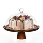 29 CM Round Acacia Wood Cake Stand with Dome Clear Acrylic Cover Wooden Footed Serving Display Tray for Cake Desserts Patisserie and Appetizers - Image 4