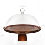 29 CM Round Acacia Wood Cake Stand with Dome Clear Acrylic Cover Wooden Footed Serving Display Tray for Cake Desserts Patisserie and Appetizers - Image 3