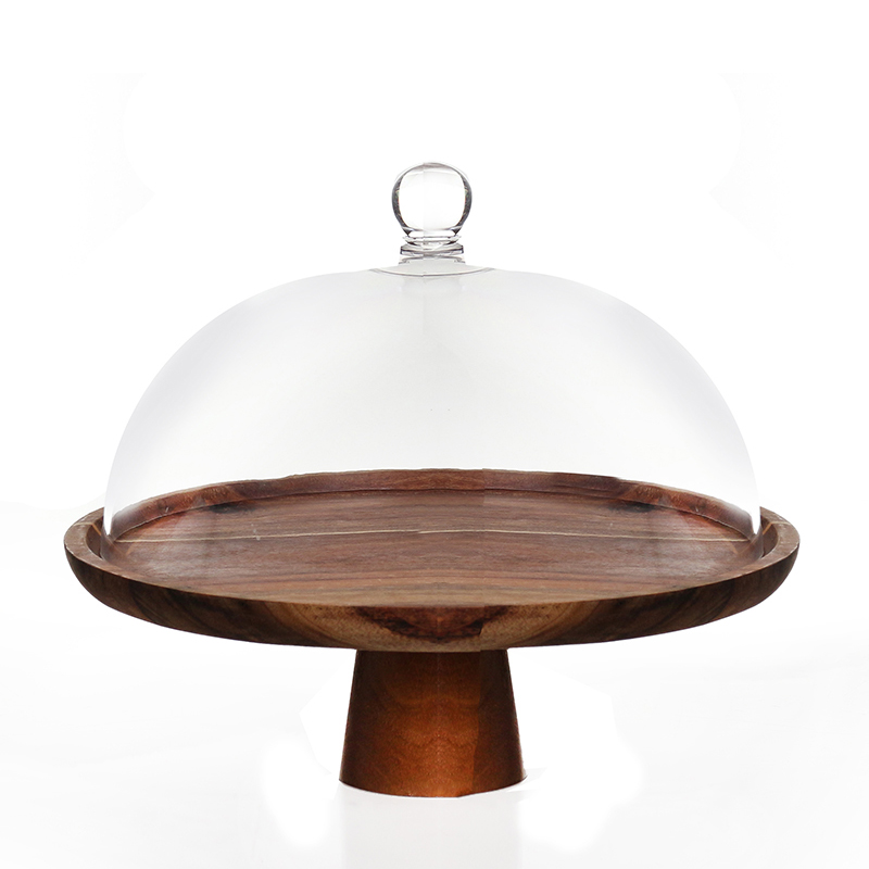 29 CM Round Acrylic Cake Stand with Dome Clear Cover Acrylic Footed Serving Display Tray for Cake Desserts Patisserie and Appetizers (6) 29 CM Round Acacia Wood Cake Stand with Dome Clear Acrylic Cover Wooden Footed Serving Display Tray for Cake Desserts Patisserie and Appetizers - Image 1