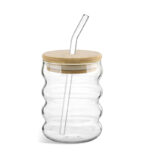 300 ML Drinking Glass Jar with Wooden Lid and Glass Straw Tumbler Glass for Iced Coffee Juice Cocktail Beer and Cold Beverages 1 Piece