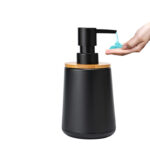 300 ML Stainless Steel Hand Soap Dispenser with Plastic Bamboo Pump Refillable Soap Dispensers Hand Soap Bottles for Bathroom and Kitchen Black