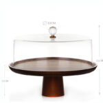 33 CM Round Acacia Wood Cake Stand with Dome Clear Acrylic Cover Wooden Footed Serving Display Tray for Cake Desserts Patisserie and Appetizers - Image 3