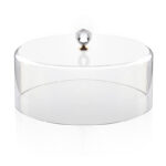 33 CM Round Acacia Wood Cake Stand with Dome Clear Acrylic Cover Wooden Footed Serving Display Tray for Cake Desserts Patisserie and Appetizers - Image 2