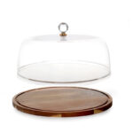 33 CM Round Wooden Base Cake Stand with Dome Clear Acrylic Cover Display Serving Tray for Cake Dessert Patisserie and Appetizers