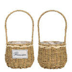 35 CM Handmade Round Wicker Rattan Flowers Basket with Handle and Text Design "Flowers" Multipurpose Baskets for Flowers Eggs Gifts Home Decor