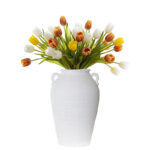 39 CM Handmade Rustic Pottery Vase with Non Slip Base Antique Terracotta Boho Vases with Handles Centerpiece Ornaments for Home Decor 1 Piece White - Image 2
