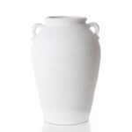 39 CM Handmade Rustic Pottery Vase with Non Slip Base Antique Terracotta Boho Vases with Handles Centerpiece Ornaments for Home Decor 1 Piece White