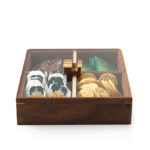 4 Compartments Wooden Candy Box Divided Serving Tray Food Serving Snack Platter Storage Trays for Chocolate Desserts Nuts and Dried Fruits Brown