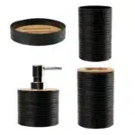 4 Pieces Plastic Bathroom Accessories Set with Bamboo Lid Bath Accessory Kit with Soap Dispenser Soap Dish Tray Toothbrush and Toothpaste Holder Black