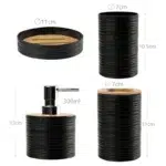 4 Pieces Plastic Bathroom Accessories Set with Bamboo Lid Bath Accessory Kit with Soap Dispenser Soap Dish Tray Toothbrush and Toothpaste Holder Black - Image 3