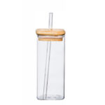 350 ML Drinking Glass Jar with Glass Straw and Airtight Bamboo Lid Tumbler Glass for Iced Coffee Juice Cocktail Beer and Cold Beverages 1 Piece