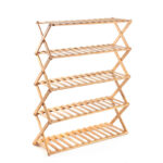 5 Layer Wooden Bamboo Foldable Shoe Rack Portable Folding Shoe Storage Racks Freestanding Multipurpose Shoe Shelves for Hallway Entryway Bedroom