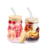 300 ML Drinking Glass Jar with Wooden Lid and Glass Straw Tumbler Glass for Iced Coffee Juice Cocktail Beer and Cold Beverages 1 Piece - Image 2