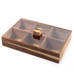 6 Compartments Wooden Candy Box Divided Serving Tray Food Serving Snack Platter Storage Trays for Chocolate Desserts Nuts and Dried Fruits Brown