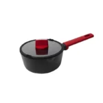 Betty Crocker Forged Aluminum Sauce Pan and Lid, Black/Red, 18 CM