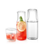 Bedside Borosilicate Glass Water Carafe Set with Glass Tumbler Mouthwash Bottle with Cup Lid Clear Glass Juice Pitcher Night Water Bottle