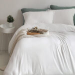 Cannon 100% Cotton Double 7 Pieces Duvet Cover Set Stone Washed Breathable with Duvet Cover Fitted Sheet Pillow Cases Pillow Shams and Fabric Bag White